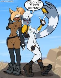 anthro areola arm_warmers arm_wraps armwear backpack blush boots canid canine canis chest_tuft clothing crop_top duo electronics english_text exhibitionism fanny_pack female female/female footwear genitals gloves hand_holding hand_wraps handwear hi_res idw_publishing justtaylor legwear lemur mammal navel nipples nudist one_eye_closed outside phone plump_labia primate pubes sega shirt shoes socks sonic_the_hedgehog_(comics) sonic_the_hedgehog_(idw) sonic_the_hedgehog_(series) standing stockings strepsirrhine tail tail_hand tangle_the_lemur text topwear tuft unusual_anatomy unusual_tail vulva watermark whisper_the_wolf wink wolf wraps