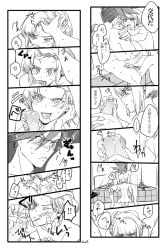 2boys androgynous blowjob blush comic cum cum_on_face embarrassed fellatio femboy galo_thymos gay gay_sex hair_grab head_grab lio_fotia monochrome oral oral_sex petite petite_body petite_male pov promare size_difference slim slim_male slim_waist twink yaoi