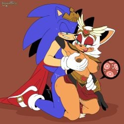 arm_around_partner blushing breasts_out breeding creampie grabbing_breasts grabbing_from_behind hand_around_waist impregnation king looking_at_each_other looking_at_partner looking_pleasured pepamintop pregnant queen rouge_the_bat sex_from_behind smirking_at_partner sonic_the_hedgehog sonic_the_hedgehog_(series)