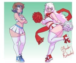 2d 2girls ass athletic athletic_female borderreloaded breasts bubble_butt busty cheerleader cheerleader_uniform female female_focus female_only full_body hourglass_figure oc original_character pinup pinup_pose skimpy skimpy_clothes sneakers tagme wide_hips