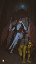 2girls ai_generated aisinful ass baldur's_gate_3 big_ass big_breasts big_butt blush breasts cleavage colored_skin female hi_res high_heels lae'zel large_breasts medium_breasts mizora multiple_girls pointy_ears sitting thick_thighs wide_hips