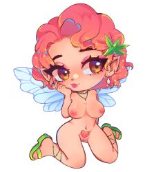 big_breasts chibi cute elf_ears fairy fairy_wings fully_nude goonfairy hazel_eyes marijuana marijuana_leaf pink_hair pink_nipples pink_pubic_hair wide_eyed wide_hips yellow_eyes