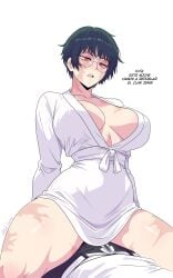 bathrobe big_breasts caption glasses jujutsu_kaisen on_top robe scars_all_over senor_gato spanish_text yuta_okkotsu zenin_maki