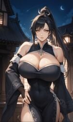 ai_generated asian_female black_hair china_dress chinese_clothes chun_yan_(shuumatsu_no_valkyrie) mature_female ponytail record_of_ragnarok shuumatsu shuumatsu_no_valkyrie
