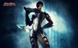 armor armored_female big_breasts black_hair blue_eyes female prince_of_persia prince_of_persia_warrior_within shahdee short_hair weapon white_body