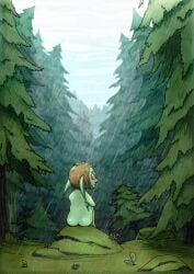 absurd_res ass colored digital_drawing_(artwork) digital_media_(artwork) female forest goblin green_body green_skin greenbuncafe grey_sky hair hi_res humanoid mammal moss nude outside plant pointy_ears raining red_eyes shaded signature sitting sitting_on_ground sky solo spruce tree wet wet_body wet_hair