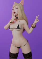 1girls 3d ahri asking_for_it bikini blender blonde_female blonde_hair breasts closed_eyes collar female fox_ears fox_girl hard_nipples k/da_ahri k/da_series league_of_legends league_of_legends:_wild_rift makeup medium_breasts micro_bikini no_tail nymph-o open_mouth ready_to_fuck revealing_clothes solo solo_female stockings suggestive suggestive_gesture suggestive_pose tongue tongue_between_fingers tongue_out