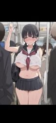 breasts female large_breasts revealing_clothes skirt tagme tagme_(artist) tagme_(character) train train_interior wet_clothes