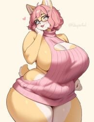 anthro big_ass big_breasts fur furry helicopterfood pink_hair revealing_clothes sweater tagme virgin_killer_sweater