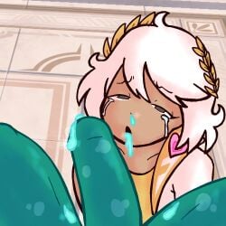 aphrodite_(hades) beauty_mark big_dick big_penis blowjob brown_eyes cum cum_drip cum_in_mouth cum_on_face dark-skinned_female fortnite fortnite:_battle_royale mind_break poseidon_(fortnite) pov pov_eye_contact pov_male slime_man slime_monster tanned_female tanned_girl tanned_skin tears white_hair worn_out