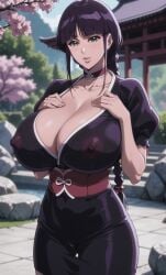 ai_assisted asian_female black_hair bleach choker corset green_eyes kimono kurotsuchi_nemu mature mature_female