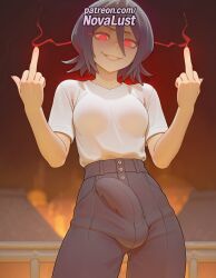 1futa 2025 \\\\\\\\m/ ai_generated artist_name average_breasts bleach breasts bust chest evil_smile finger_gun fox_shadow_puppet futa_only futanari glowing glowing_eyes hi_res high_quality high_resolution highres index_finger_raised intersex kuchiki_rukia light-skinned_futa looking_at_viewer medium_breasts middle_finger normal_breasts novalust patreon patreon_username penis pointing pointing_at_viewer pointing_up red_eyes shirt shirt_tucked_in smile solo stable_diffusion watermark