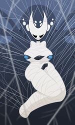 2025 ambiguous_gender arachnid areola arthropod arthropod_webbing bav big_breasts black_breasts black_eyes blue_areola blue_nipples bound breasts duo eyebrows female genitals hi_res hollow_knight hornet_(hollow_knight) multi_eye nipples solo_focus spider spider_web team_cherry vulva web_bondage