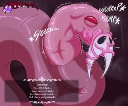 anthro aphrodisiac bodily_fluids bondage dialogue duo feet_first female feral gameplay_mechanics gui head_in_mouth health_bar hi_res hollow_knight hornet_(hollow_knight) oral_vore restrained restrained_by_tentacles saliva scaliepunk size_difference team_cherry tentacle vore
