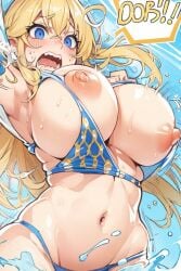 big_breasts bikini blonde_female bouncing_breasts bra_removed breasts busty_female girl naked_female screaming shaking shocked_expression shy sweating undressed