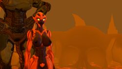 2girls 3d 3d_(artwork) armor armored_female breasts doom fhd hell imp nude nude_female sfm size_difference yuri yuri