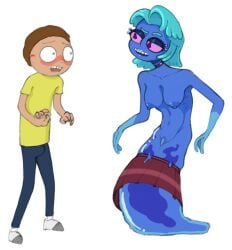 fuck_and_suck human_fangirl_(rick_and_morty) monster_girl nsfw nsfw_version one_girl one_man porn rick_and_morty slime slime_girl small_boobs