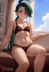 1girls 2d ai_generated ass barefeet big_ass big_breasts bra breasts erophoenix feet female female_focus flat_chest full_body green_hair looking_at_viewer looking_back nude pale_skinned_female panties patreon_username pokemon pokemon_sv rika_(pokemon) small_breasts smile soles solo solo_female sweat thick thick_thighs toes uncensored underwear