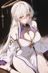 ai ai_art ai_assisted ai_generated big_breasts black_tights climax cum divine_slut genshin_impact goddess istaroth_(genshin_impact) see-through