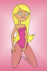 areolae biting_lip biting_lip biting_own_lip blonde_hair blonde_hair blush blush blushing_profusely breasts cartoon_network dakota_(tdi) fresh_tv green_eyes human intersex kneeling leotard light_skin looking_at_pussy looking_down masturbation nipples nude on_knees pink_leotard pink_stockings pussy solo stockings tan_body tan_skin teletoon tjlive5 total_drama:_revenge_of_the_island total_drama_island vagina vaginal_masturbation vaginal_penetration