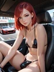 ai_generated bikini bulge car cute erotic femboy flat_chest horny_cultist_artist inside_car patreon penis_bulge red_hair trap