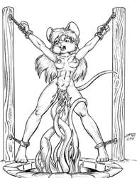 1990s 1998 20th_century anthro bondage breasts brian_o'connell female fur furry greyscale monochrome mouse open_mouth penetration pussy rodent signature tentacle vaginal_penetration year