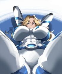 big_breasts blonde_female blonde_hair fully_clothed human_artist invisible_woman invisible_woman_(marvel_rivals) laying_down laying_on_back laying_on_floor looking_at_viewer marvel marvel_rivals no_ai open_legs sue_storm susan_storm wemanhwa