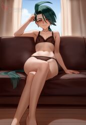 1girls 2d ai_generated ass barefeet big_ass big_breasts bra breasts erophoenix feet female female_focus flat_chest full_body green_hair looking_at_viewer looking_back nude pale_skinned_female panties patreon_username pokemon pokemon_sv rika_(pokemon) small_breasts smile soles solo solo_female sweat thick thick_thighs toes uncensored underwear