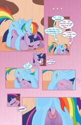 a_fun_trick comic equine female friendship_is_magic horn multicolored_hair my_little_pony pegasus penis pussy rainbow_dash_(mlp) sex straight_hair syoee_b tail text twilight_sparkle_(mlp) unicorn vaginal_penetration wings