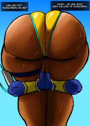 1girls amen_pose ass ass_focus bent_over big_ass bubble_butt charge_sol dark-skinned_female dark_skin dat_ass dialogue fat_ass female female_only gluteal_fold huge_ass kimberly_jackson large_ass outdoors png praise_da_booty_(meme) solo street_fighter street_fighter_6 sweat sweaty_ass sweaty_body swimsuit text thick_ass thick_thighs thunder_thighs wide_hips