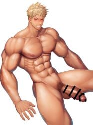 1boy abs absurd_res angry balls bara beefy biceps big_areola big_breasts big_glans big_penis blonde_hair blush breasts broad_shoulders censor_bar censored censored_penis clenched_teeth collarbone completely_nude erection foreskin foreskin_folds frown gay hi_res huge_cock hunk long_penis looking_at_viewer male male_breasts male_only manly mature_male meisho_hanten muscles muscular muscular_arms muscular_legs muscular_male muscular_thighs navel oppai original original_character pecs penis pissed_off pointless_censoring pubic_hair quadriceps red_eyes retracted_foreskin scar scar_on_arm short_hair sitting six_pack thick_penis tough_guy triceps uncircumcised uncut veiny_arms veiny_chest veiny_legs veiny_penis very_high_resolution white_background yaoi