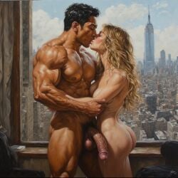 ai_generated balls big_balls big_biceps big_breasts big_penis blonde_female breasts female hispanic interracial latino_male male muscular muscular_male penis six_pack taller_male white_woman
