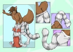 2012 anthro ass barely_visible_nipples biped breasts brown_body brown_fur clothing colored costume deiser domestic_cat felid feline felis fox0808 fur fursuit gender_transformation green_background green_eyes male mammal membrane_(anatomy) membranous_wings mtf_transformation nipples nude pawpads red_hair red_wings sedire_(deiser) simple_background smile solo species_transformation standing stripes suit_transformation tail tongue tongue_out transformation white_body white_fur wings