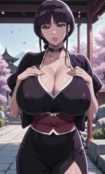 ai_assisted asian_female black_hair bleach choker corset green_eyes kimono kurotsuchi_nemu mature mature_female