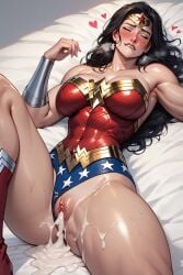 abs abs_visible_through_clothing ai_generated amazonian big_breasts biting_lip black_hair blush boots breasts closed_eyes cum cum_in_pussy cum_leaking_out_of_pussy dark_hair dc dc_comics diana_prince earrings faprunner78 hearts_around_head hips long_hair lying_on_back lying_on_bed muscular muscular_arms muscular_female muscular_thighs natural_breasts panties_aside pussy shaved_pussy slim_girl slim_waist spread_legs steam superheroine themysciran thick_thighs thighs tiara vagina waist wide_hips wonder_woman