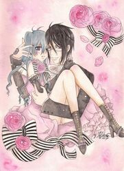 blush ciel_phantomhive crossdressing demon femboy flower glasses highres kuroshitsuji male red_eyes trap yaoi