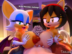 3d 3d_(artwork) 3d_model absurd_res anthro areola bat big_breasts breast_play breasts collaborative collaborative_sex collaborative_titfuck dialogue digital_media_(artwork) domestic_cat english_text erect_nipples felid feline felis female group hi_res honey_the_cat huge_breasts looking_at_viewer male male/female mammal mobian mobian_(species) mobian_cat nipples rouge_the_bat sega sex smile sonic_(series) sonic_the_fighters sonic_the_hedgehog_(series) tahlian text titjob trio