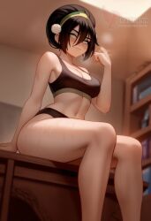 1girls 2d ai_generated ass avatar_the_last_airbender barefeet big_ass big_breasts breasts earth_kingdom erophoenix feet female female_focus full_body looking_at_viewer looking_back nickelodeon nude pale_skinned_female patreon_username smile soles solo solo_female sweat thick thick_thighs toes toph_bei_fong uncensored