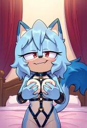 ai_generated blue_fur cat_ears cat_tail civitai civitai_lora cookiasncream elisa_muar_the_cat feline fur furry furry_female furry_only grabbing grabbing_breasts grabbing_own_breast looking_at_viewer mobian red_eyes small_breasts smirking smirking_at_viewer sonic sonic_(series) sonic_the_hedgehog_(series) twitter twitter_link
