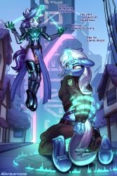 absurd_res anthro balls blue_latex bottomwear bound chastity_cage chastity_device clenched_teeth clothing dialogue dominant_in_chastity duo equid equine fan_character female floating friendship_is_magic ftm_crossgender gay gay_male genitals hair hands_behind_back hasbro hi_res horn jedayskayvoker kneeling latex latex_body latex_creature latex_pony latex_skin living_latex loincloth magic magic_circle magical_binding male mammal my_little_pony mythological_creature mythological_equine mythology purple_eyes purple_hair rule_63 spreading_shine_(kirisha) starlight_glimmer_(mlp) teeth unicorn yaoi