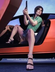 car heels lara_croft lara_croft_(survivor) legs lewdfinity office_clothing pistol pussy skirt toes tomb_raider tomb_raider_(survivor)