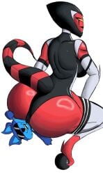 albedo_(ben_10) albedo_(chaquetrix) albedogalvan10_(artist) alien ben_10 big_ass bigger_female bluewolfartista enjoying furry kineceleran omnitrix red_body sitting sitting_on_face sitting_on_person small_but_hung yellow_eyes