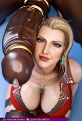 1boy 1girls absurdly_large_cock ai_generated azataai balls before_oral blonde_female breasts cock_ring cock_worship colossal_ass dark-skinned_male dark_penis dominant_female female final_fantasy_vii final_fantasy_vii_remake huge_breasts imminent_oral in_love_with_cock large_penis looking_at_viewer male mature_female mommy mommy_dom mommy_kink mommy_milkers necklace pale-skinned_female penis precum_drip purple_eyes red_dress red_lipstick scarlet_(ffvii) selfie_with_penis smiley_face