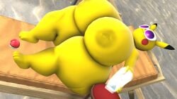 1girls 3d 3d_(artwork) animal_feet animal_focus ass ass_focus blue-tinted_eyewear blush_stickers body_fur chair closed_mouth eyewear_on_head from_above from_behind full_body furry furry_female holding looking_back lying nilfkana nintendo no_humans nude on_desk on_side on_table pikachu pink-tinted_eyewear pokémon_(species) poke_ball poke_ball_(basic) pokemon pokemon_(species) purple-tinted_eyewear round_eyewear shiny_skin solo sunglasses table tail thick_thighs thighs tinted_eyewear two-tone_fur water white-framed_eyewear wide_hips yellow_fur
