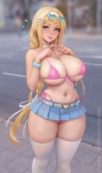 1girls alice_zuberg breasts cleavage female female_focus female_only large_breasts light-skinned_female light_skin looking_at_viewer meekohopanes skirt solo sword_art_online sword_art_online:_alicization thick_thighs thighhighs thighs thong wide_hips