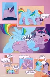 a_fun_trick after_sex comic cum cum_in_pussy cum_inside equine female friendship_is_magic horn multicolored_hair my_little_pony pegasus penis pussy rainbow_dash_(mlp) sex straight_hair syoee_b tail text twilight_sparkle_(mlp) unicorn wings