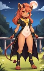 1girls 2025 ai_generated anthro blue_eyes choker digitigrade dress female female_only generation_1_pokemon heterochromia hi_res inner_ear_fluff innie_pussy long_hair moon night nintendo orange_eyes orange_sclera outdoors pokemon pokemon_(species) pussy slit_pupils smile succubus succubus_horns vulpix