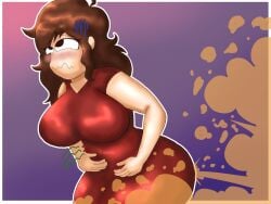 big_breasts blush blush_lines bubble_butt fart fart_cloud fart_fetish farting friday_night_funkin girlfriend_(friday_night_funkin) holding_belly modestpal thick_thighs