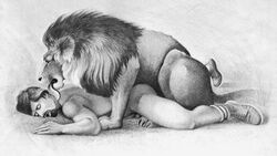 1boy anal anal_sex animal bestiality biblical dale_hall daniel feline feral gay human human_only interspecies licking licking_face lion male male/male male_on_male male_only public_domain zoo zoophilia