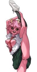 anus ashido_mina black_sclera boku_no_hero_academia breasts colored_sclera colored_skin female flexible holding_own_leg horns leg_lift looking_at_viewer madaotheory medium_breasts nipples no_panties pink_hair pink_skin pussy short_hair smile solo split standing standing_on_one_leg standing_split uncensored yellow_eyes